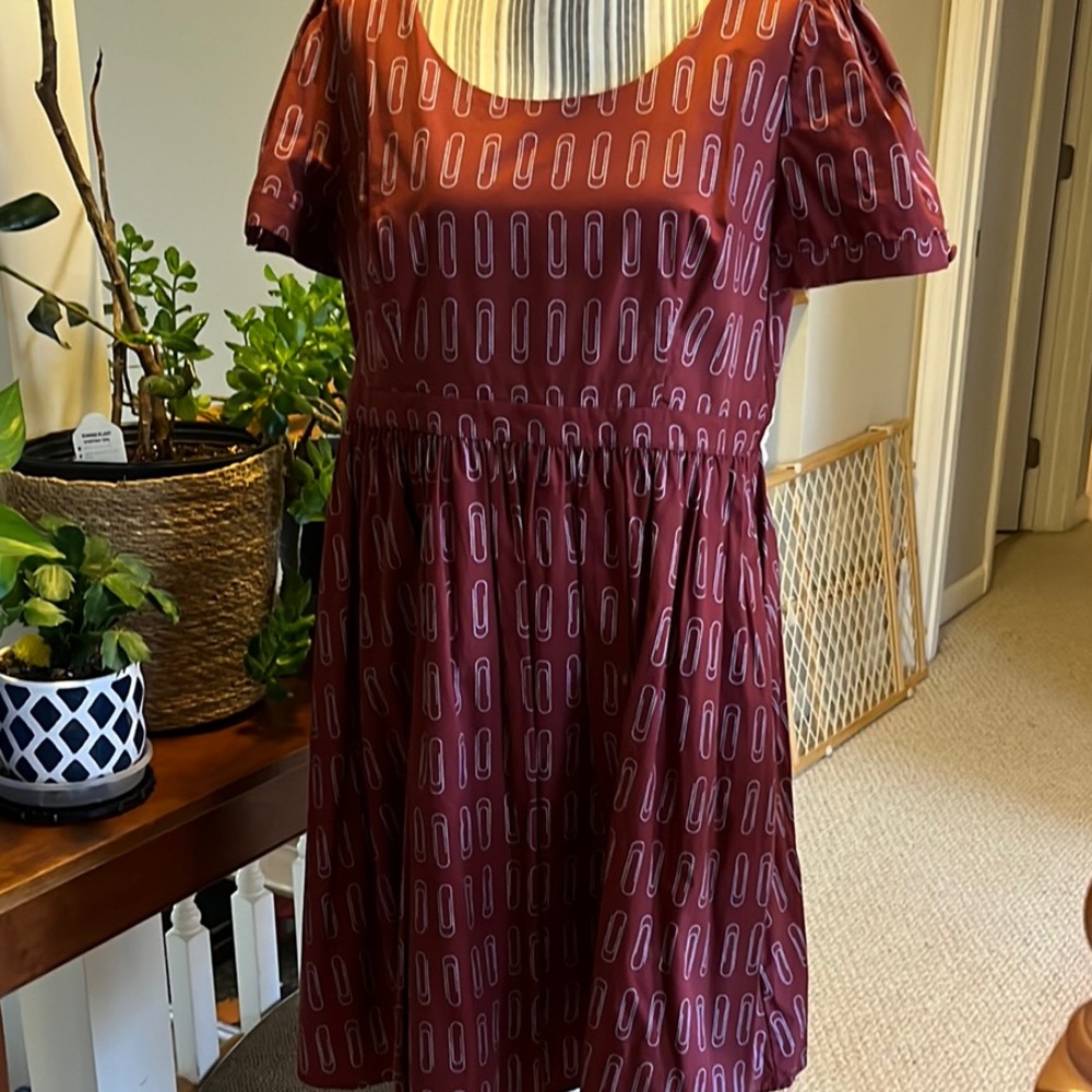 ModCloth Chic Burgundy Paperclip Patterned Dress